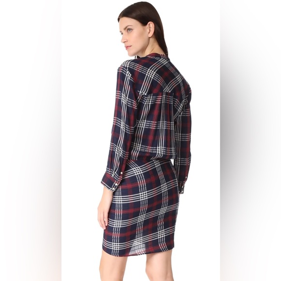 Veronica Beard Emory Ruched Cargo Plaid Shirtdress‎ Size 8 Blue Long Sleeve - Picture 10 of 12